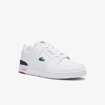 Lacoste Court Cage Leather Sneakers Pánské - Tenisky Bílé / Tmavě Blankyt / Červené | CZ-jni8YF